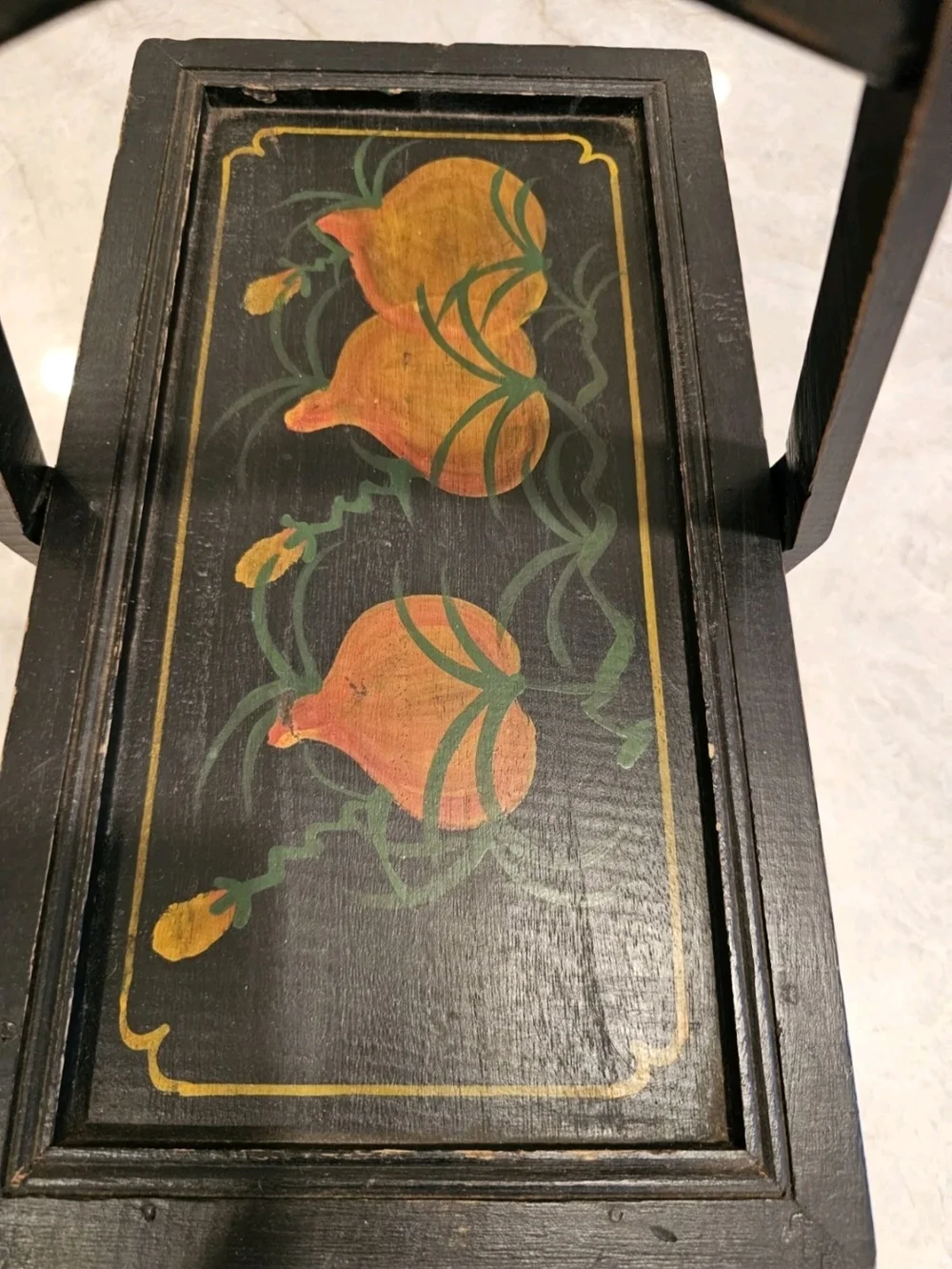 Antique Chinese Wooden Wedding Box/ Rice Basket Hand Painted 19th Cent.